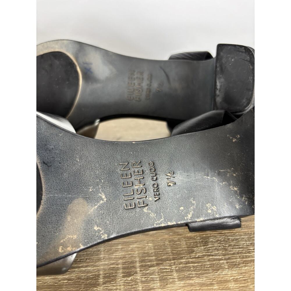 Eileen Fisher Vera Cuoio Leather Block Heel Sandals Pewter Black Womens 7.5 - Picture 9 of 13